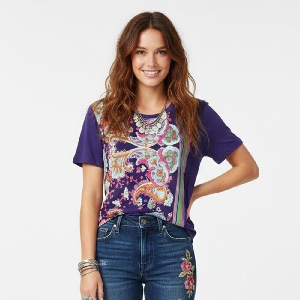 Anthropologie Maeve Paisley Short Sleeve Top Size‎ XS Boho Chic Anthro Summer